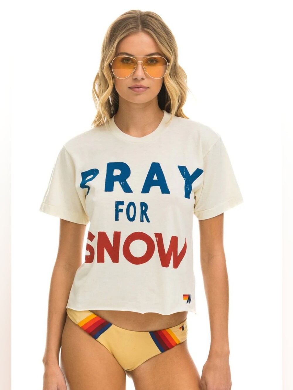 Aviator Nation Pray For Snow Boyfriend Tee Vintage White Large